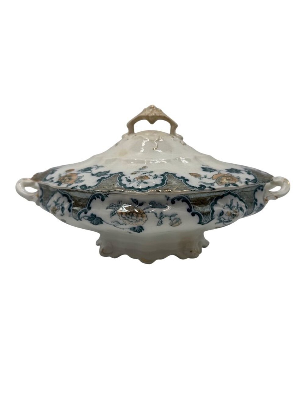 Vintage Hanley England Sevres Porcelain Tureen With Lid Gilt Floral Design